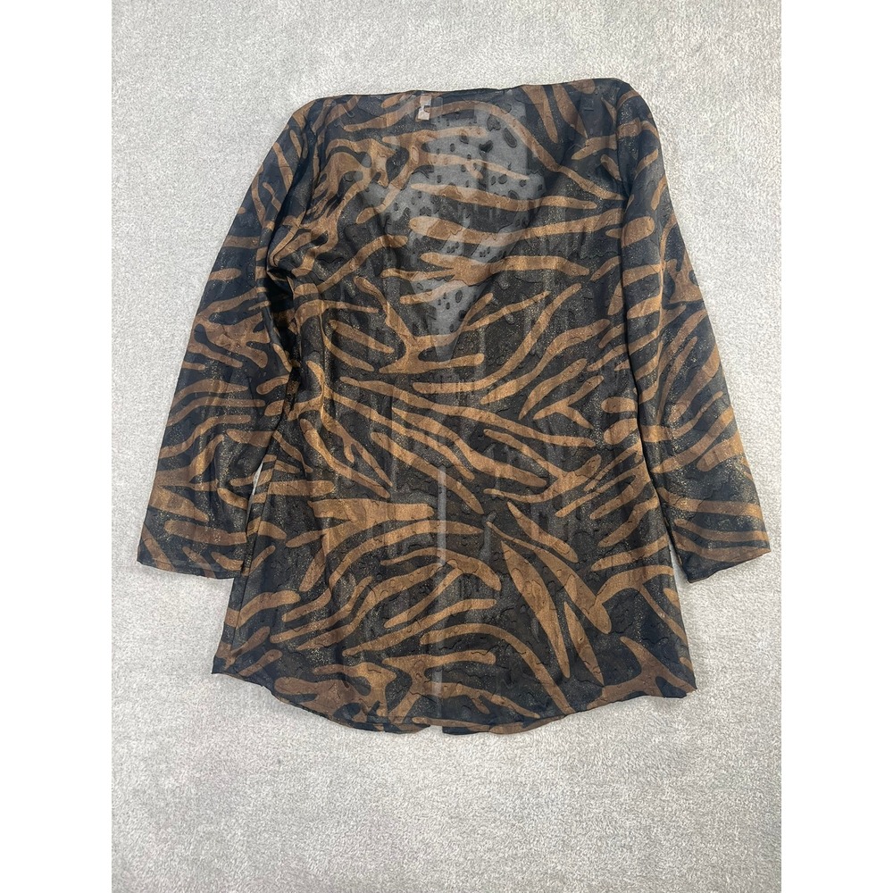 Additions by Chicos Womens Size 1 Gold‎ Metallic Zebra Print Sheer Topper Jacket - Picture 5 of 9
